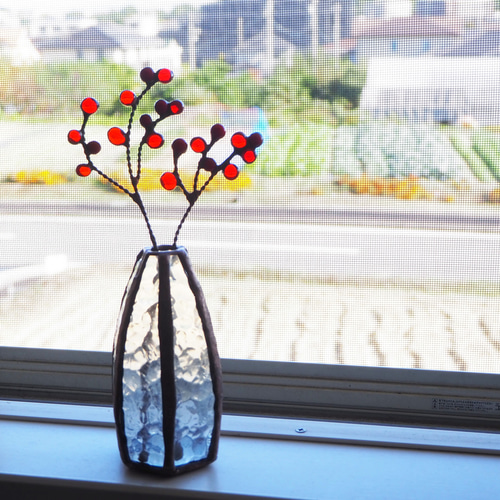 ステンドグラス　花　アンティーク　レトロ 和製アンティーク 国産 華やかな花の図柄が存在感を放つステンド