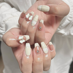 No.1 オーロラ×ワンホン×チーク 蝶々ネイル ネイルチップ（つけ