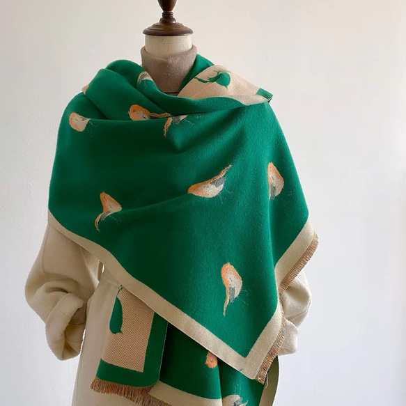 【特集掲載・再販】ジャガード織ストールマフラー・バードGR 1枚目の画像