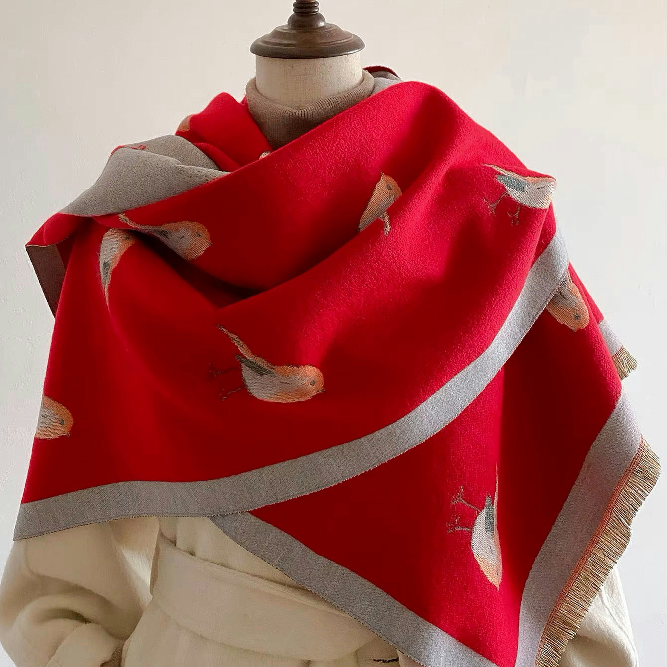 【特集掲載・再販】ジャガード織ストールマフラー・バードRD