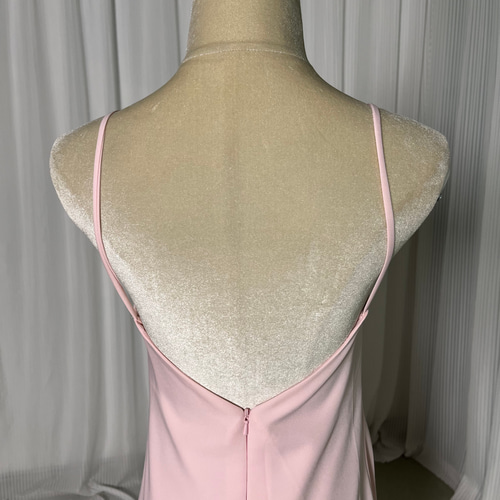 送料無料！パーティードレス ピンク キャミソール クレープ生地 ロング  