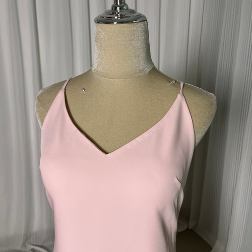 送料無料！パーティードレス ピンク キャミソール クレープ生地 ロング  