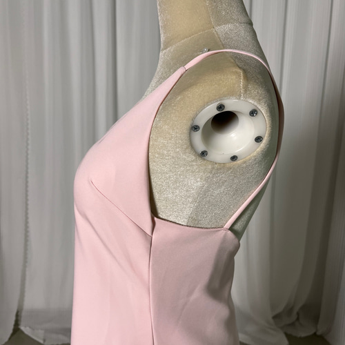 送料無料！パーティードレス ピンク キャミソール クレープ生地 ロング  