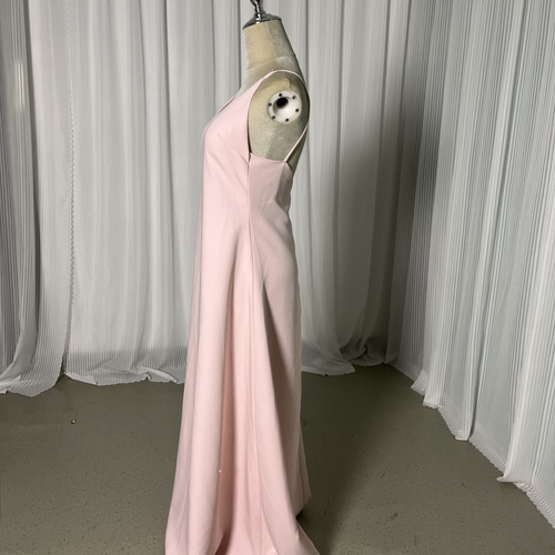 送料無料！パーティードレス ピンク キャミソール クレープ生地 ロング  