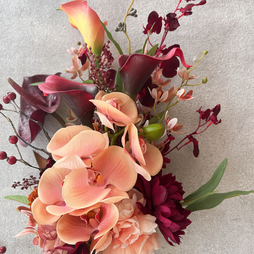 オレンジ ウェディングブーケ アーティフィシャルフラワー 造花 胡蝶蘭