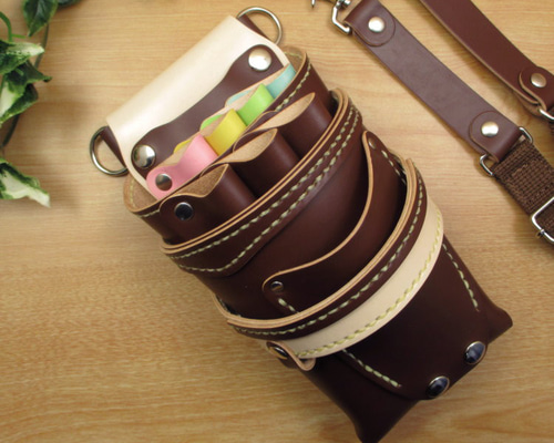 本革 手縫い 7丁差しシザーケース (ブラウン×カラフル) SCA-254/CBB