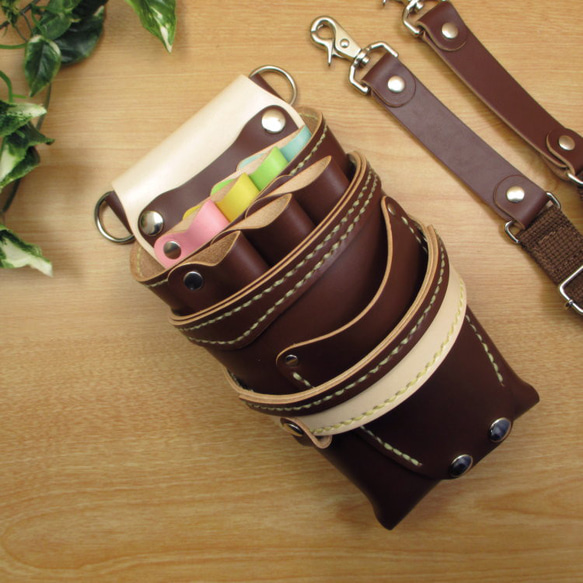 ブラウン＆カラフル　７丁差し　本革シザーケース　SCA-254/CBB ブラウン＆カラフル7丁差し本革シザーケースSCA-254/CBB