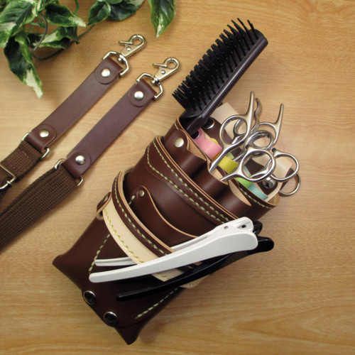 本革 手縫い 7丁差しシザーケース (ブラウン×カラフル) SCA-254/CBB