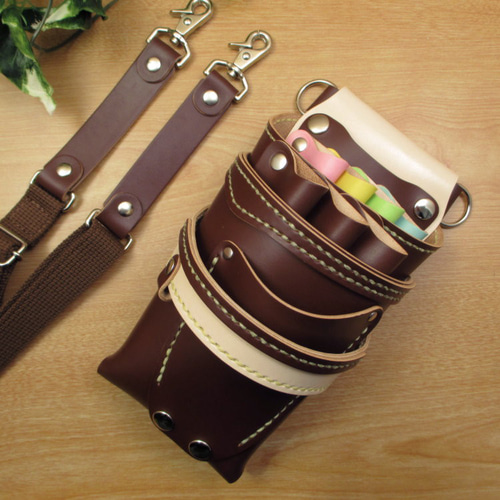 本革 手縫い 7丁差しシザーケース (ブラウン×カラフル) SCA-254/CBB