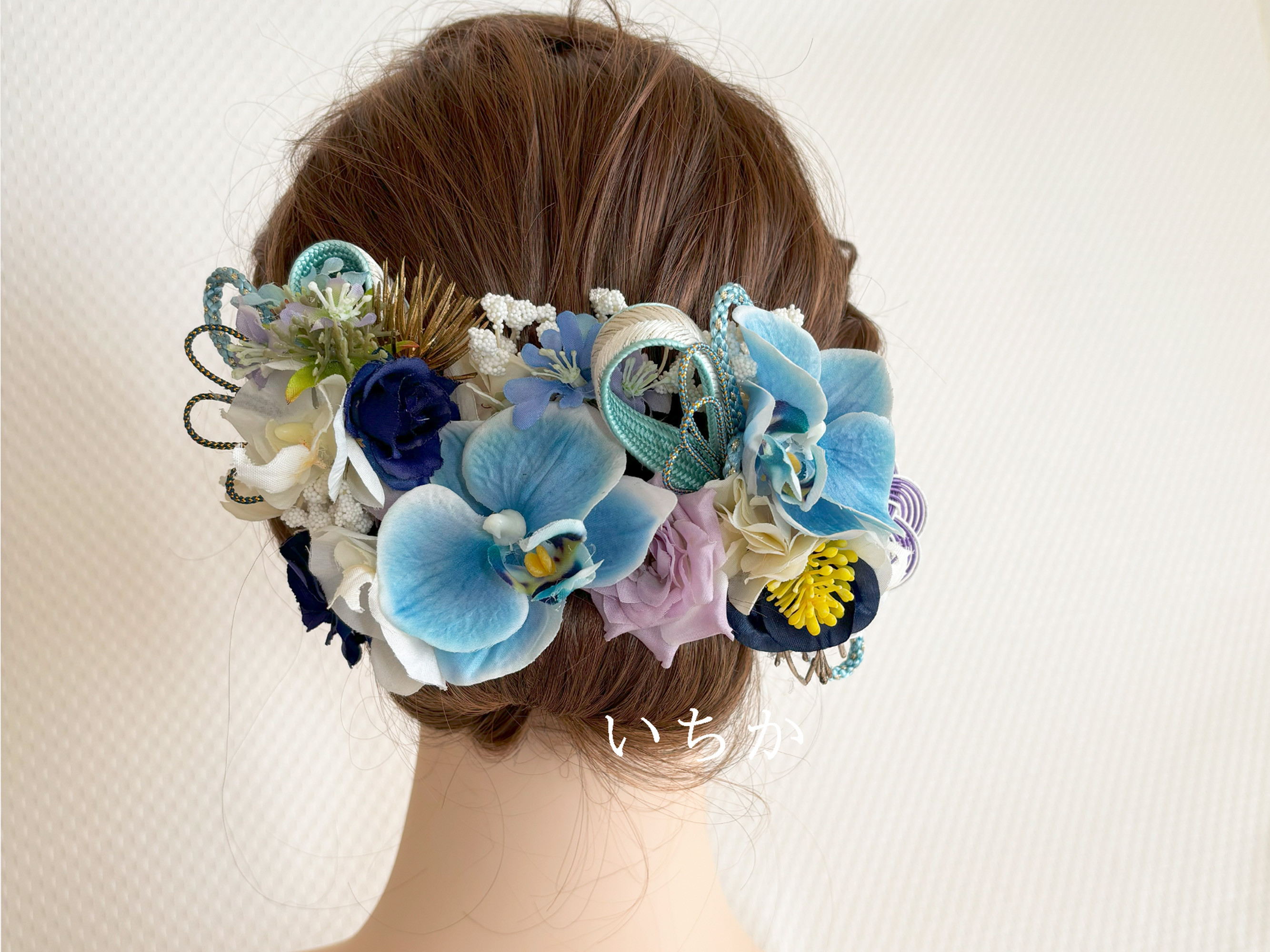 ≪和装髪飾り・振袖、袴に≫アレンジ自在！ヘアパーツ＊ブルー蘭のコントラスト＊9本セット（HP010）