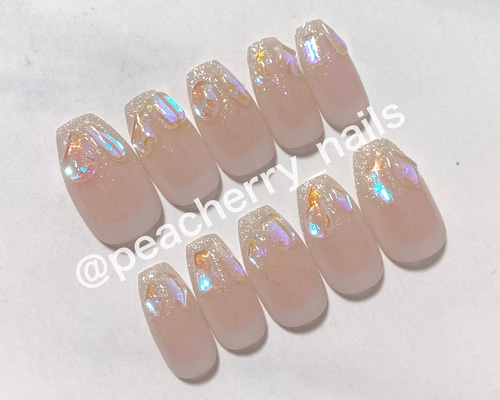 オーダー　ネイルチップ　うるうる　夏ネイル　ニュアンス　ワンホン　ガーリー オーダー ネイルチップ うるうる 夏ネイル ニュアンス ワンホン ガーリー