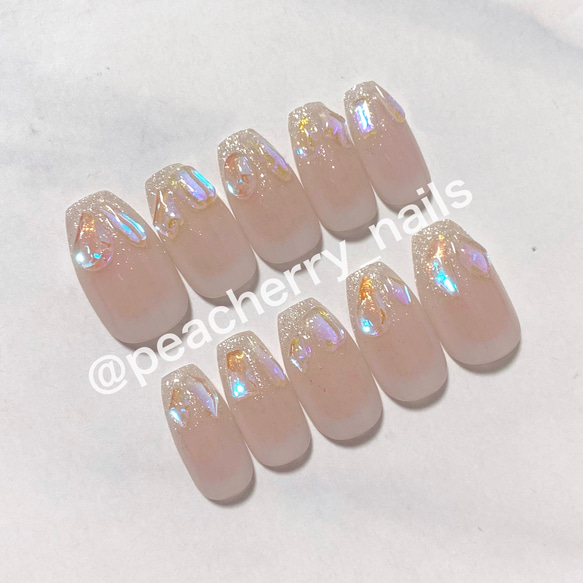 ネイルチップ チーク 韓国 氷ネイル うるうる シンプル ガーリー