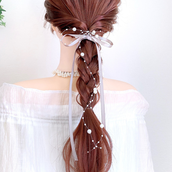 【N.119】ハンドメイドヘアゴムorポニーフック　ぷっくり　パール　リボン he-f11-30.jpg