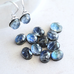 [數量有限] 瑪瑙 x 拉長石 x 水晶三重凸圓形寶石醫用不鏽鋼鉤形耳環 第4張的照片