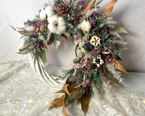 ふわふわパンパスグラスとオシャレクリスマスリース プリザーブド