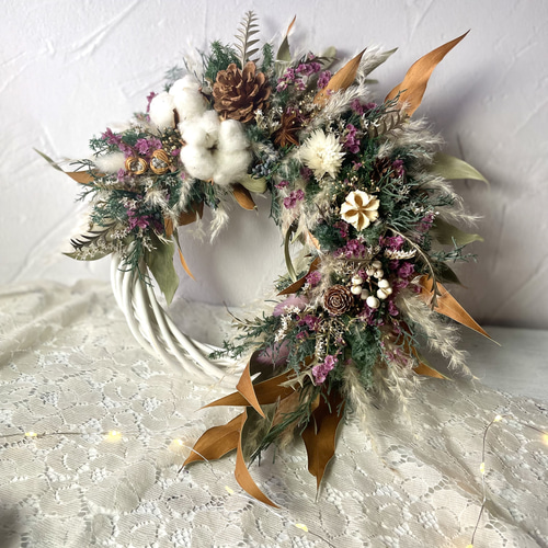 ふわふわパンパスグラスとオシャレクリスマスリース プリザーブド