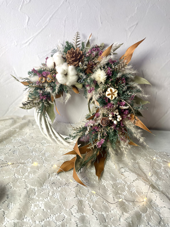 ふわふわパンパスグラスとオシャレクリスマスリース プリザーブド