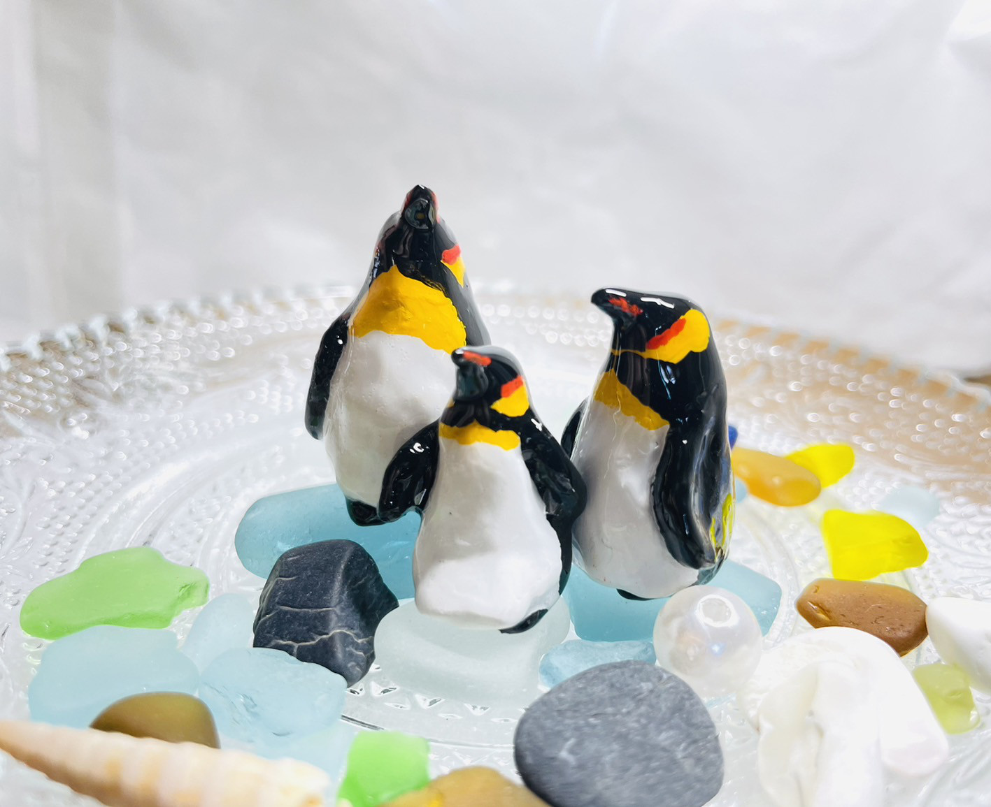ペンギンのほっこりインテリア/置き物　ペンギン　鳥　アニマル　親子　セット　インテリア　置物　粘土　海の生物