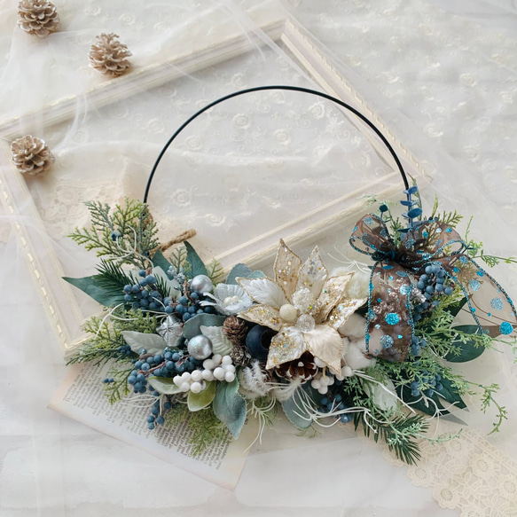 北欧の森 クリスマスリース フープリース 造花 シャビーシック