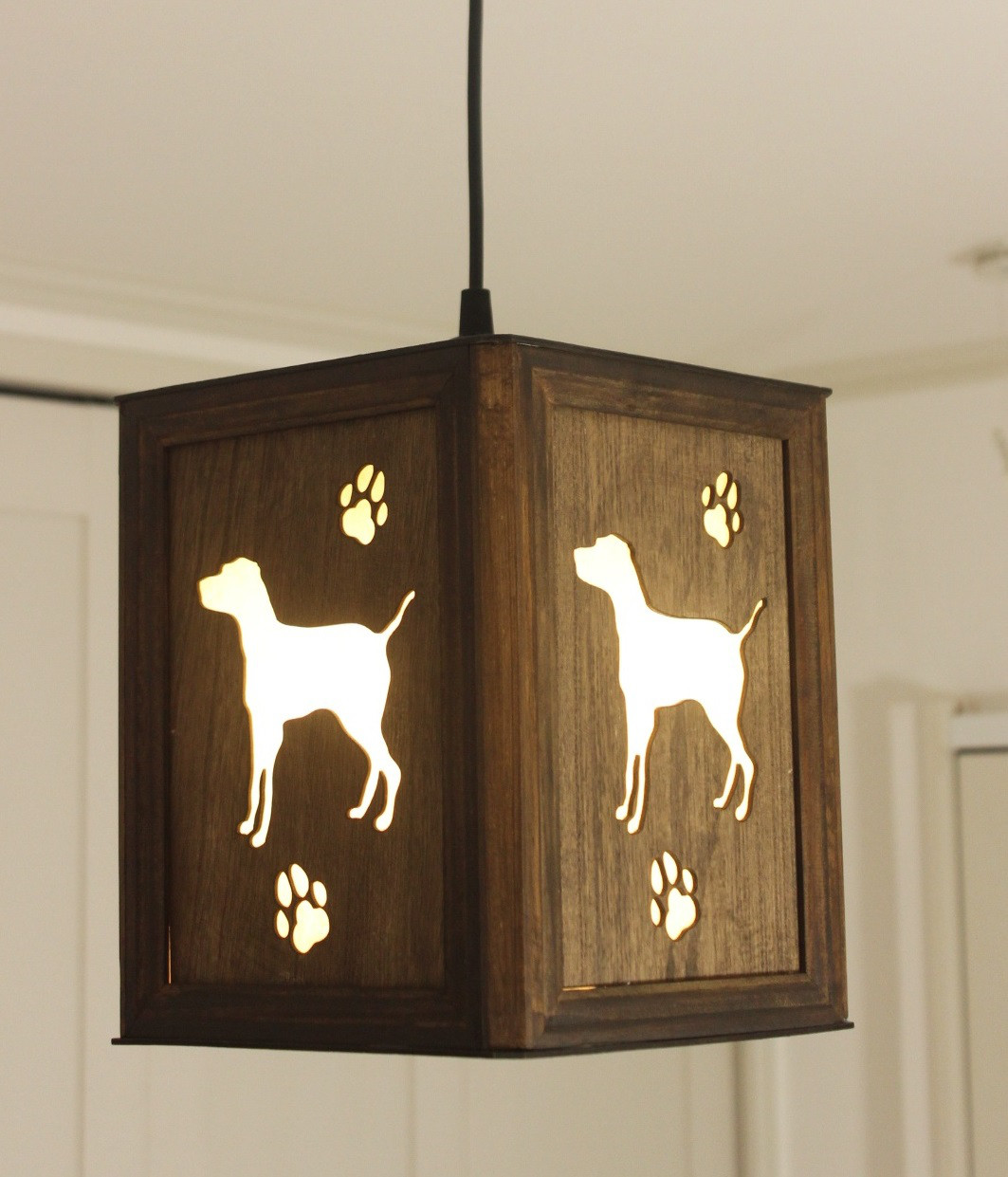 シルエットランプ【いぬ】ペンダントライト　シーリングライト　木製　18.5cmX18.5cmX20cm