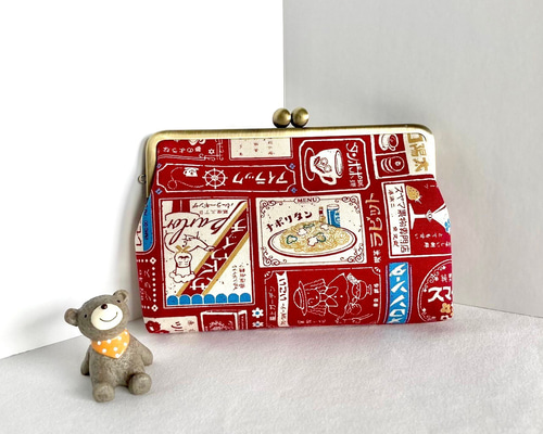 終売】昭和レトロ喫茶看板メニュー柄のがま口通帳ケース＊おくすり手帳