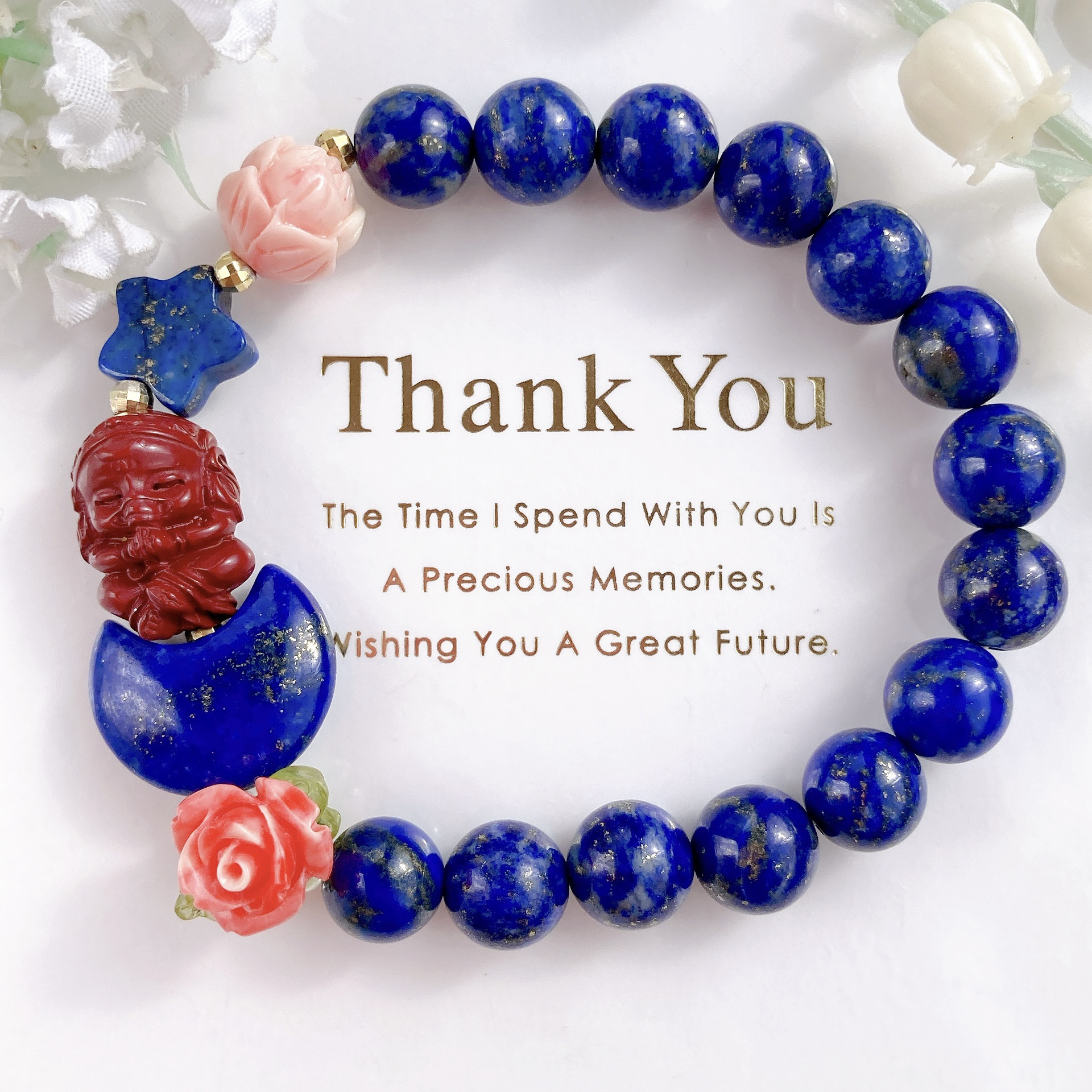 ˚✧₊⁎一点のみ˚✧₊⁎シナバーガネーシャ様ラピスラズリ月星天然石ブレスレット