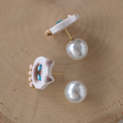 【禮品盒】耳針 / 耳夾 貓咪的選擇 珍珠 軟陶耳環 第8張的照片