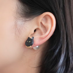 【禮品盒】耳針 / 耳夾 貓咪的選擇 珍珠 軟陶耳環 第6張的照片