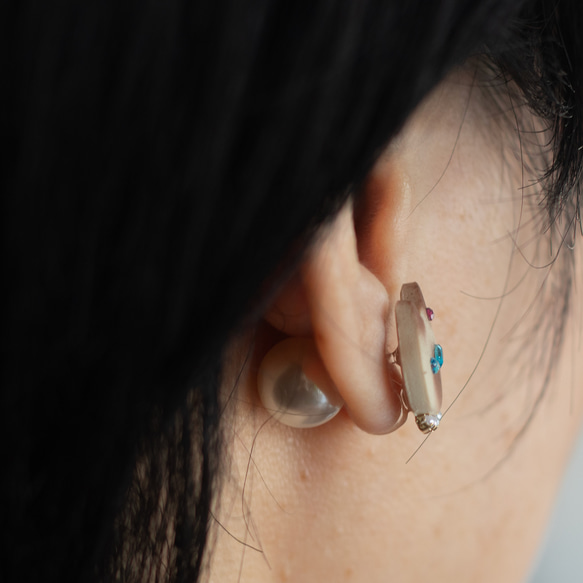 【禮品盒】耳針 / 耳夾 貓咪的選擇 珍珠 軟陶耳環 第5張的照片