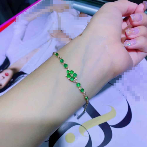 天然ダイヤモンド付きエメラルドブレスレットk18 ブレスレット パール  