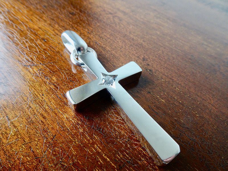 仁尾彫金『ビッグシルバークロス2、チェーンあり』ハンドメイド476