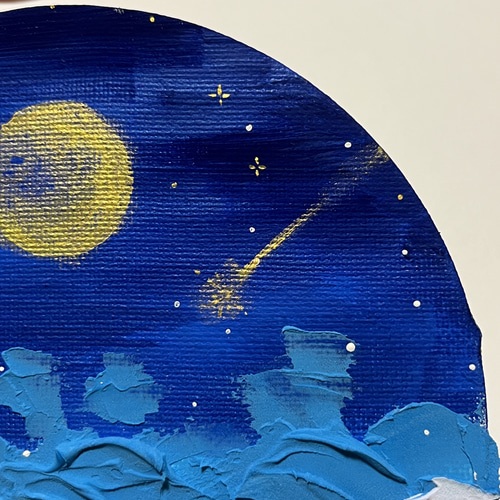 絵画 アクリル画 原画 灯 ともしび 月 星 光 テクスチャーアート