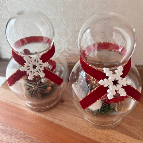 未使用 雪だるま ガラス ペンダントトップ 1点物 フラワー スノーマン