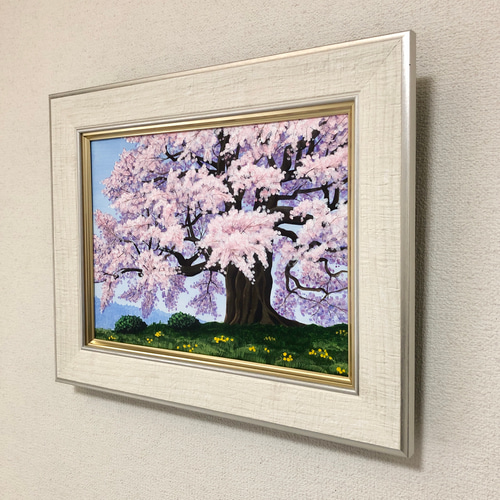 醍醐の桜04」アクリル画 額縁付 原画 キャンバス F4サイズ 風景