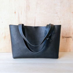 【姫路レザー】A4がしっかり入るノーブルトートバッグ（手縫い/シンプル/肩掛け/メンズ/レディース/仕事）ブラック 3枚目の画像