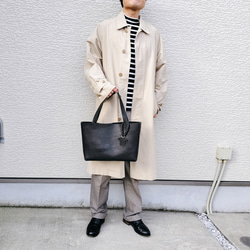 【姫路レザー】A4がしっかり入るノーブルトートバッグ（手縫い/シンプル/肩掛け/メンズ/レディース/仕事）ブラック 18枚目の画像