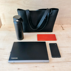 【姫路レザー】A4がしっかり入るノーブルトートバッグ（手縫い/シンプル/肩掛け/メンズ/レディース/仕事）ブラック 13枚目の画像