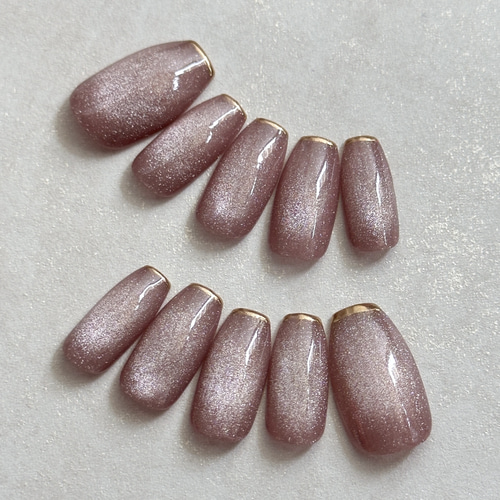 シンプルくすみピンクマグネットネイル/ミラーネイル/ミラーフレンチ