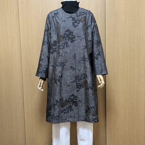 SOLD 着物リメイク 単衣Aラインコート 大島紬 FREE SIZE コート