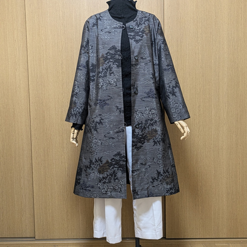 SOLD 着物リメイク 単衣Aラインコート 大島紬 FREE SIZE コート