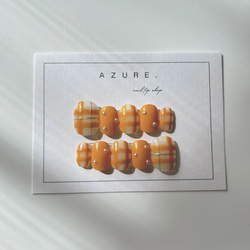 ナチュラルネイルチェック柄ツヤネイルオレンジネイル春ネイルニュアンスネイルミラーネイルオフィスネイルネイルチップ振袖冬春 3枚目の画像