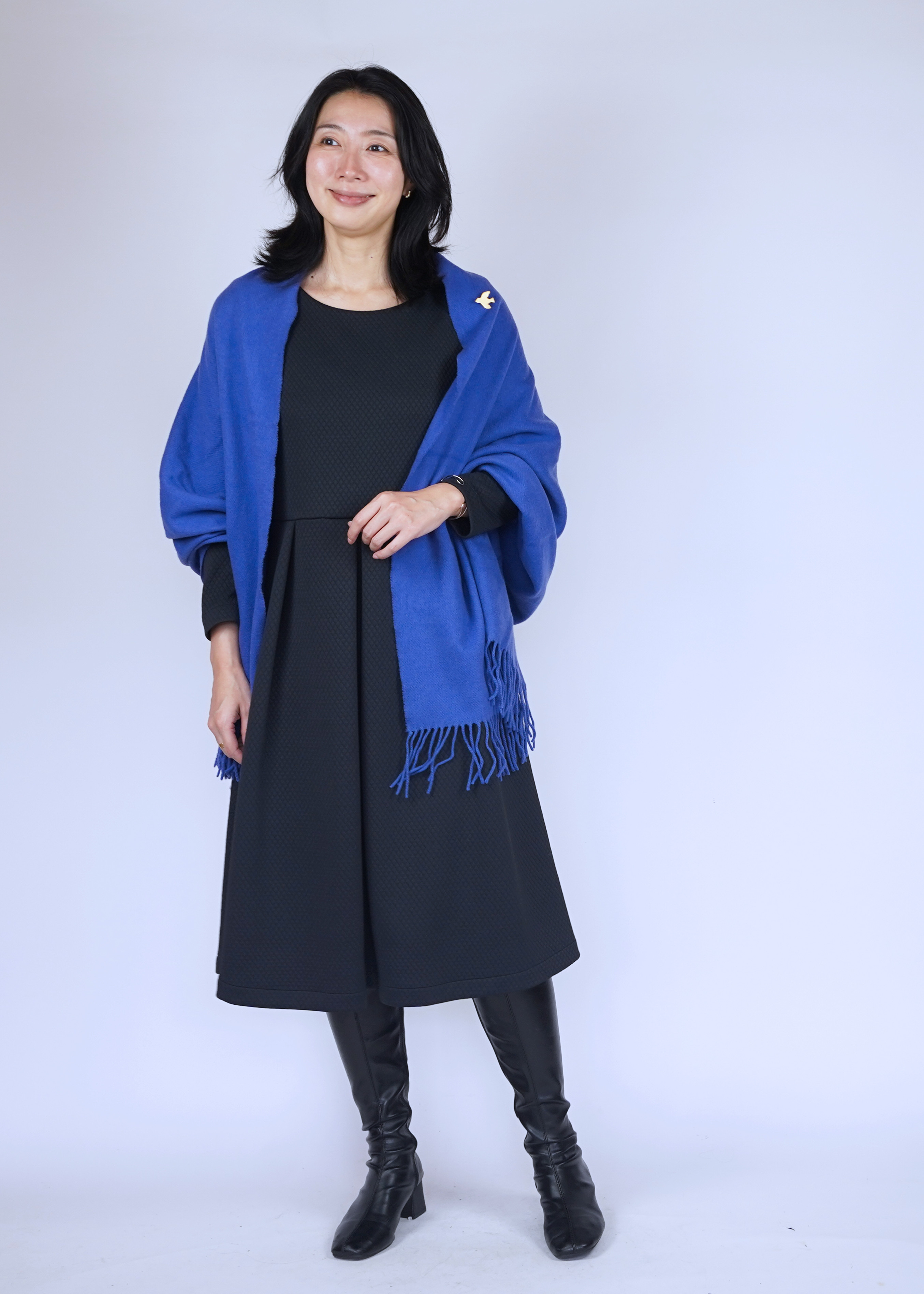 【受注制作】アーミッシュ風シンプルワンピース◇キルト風ミニダイヤ（ブラック） *秋冬用厚手生地*