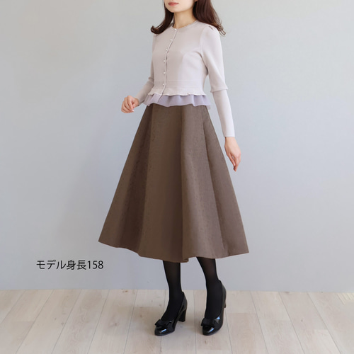 ジョリーミニョン（36）ふくれオーガンジー使い ミラノリブ編み 長袖カーディガン ジョリーミニョン（36）ふくれオーガンジー使い ミラノリブ編