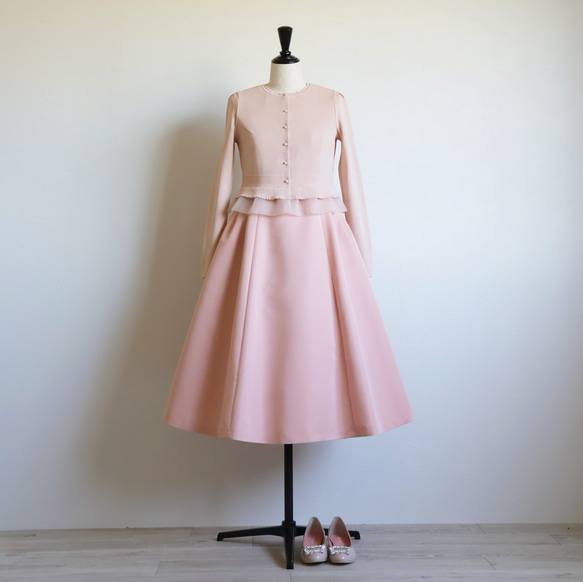 ふくれオーガンジー使い 長袖カーディガン【アプリコットピンク】 7枚目の画像