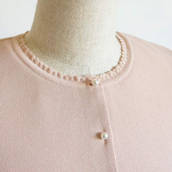 ふくれオーガンジー使い 長袖カーディガン【アプリコットピンク】 9枚目の画像