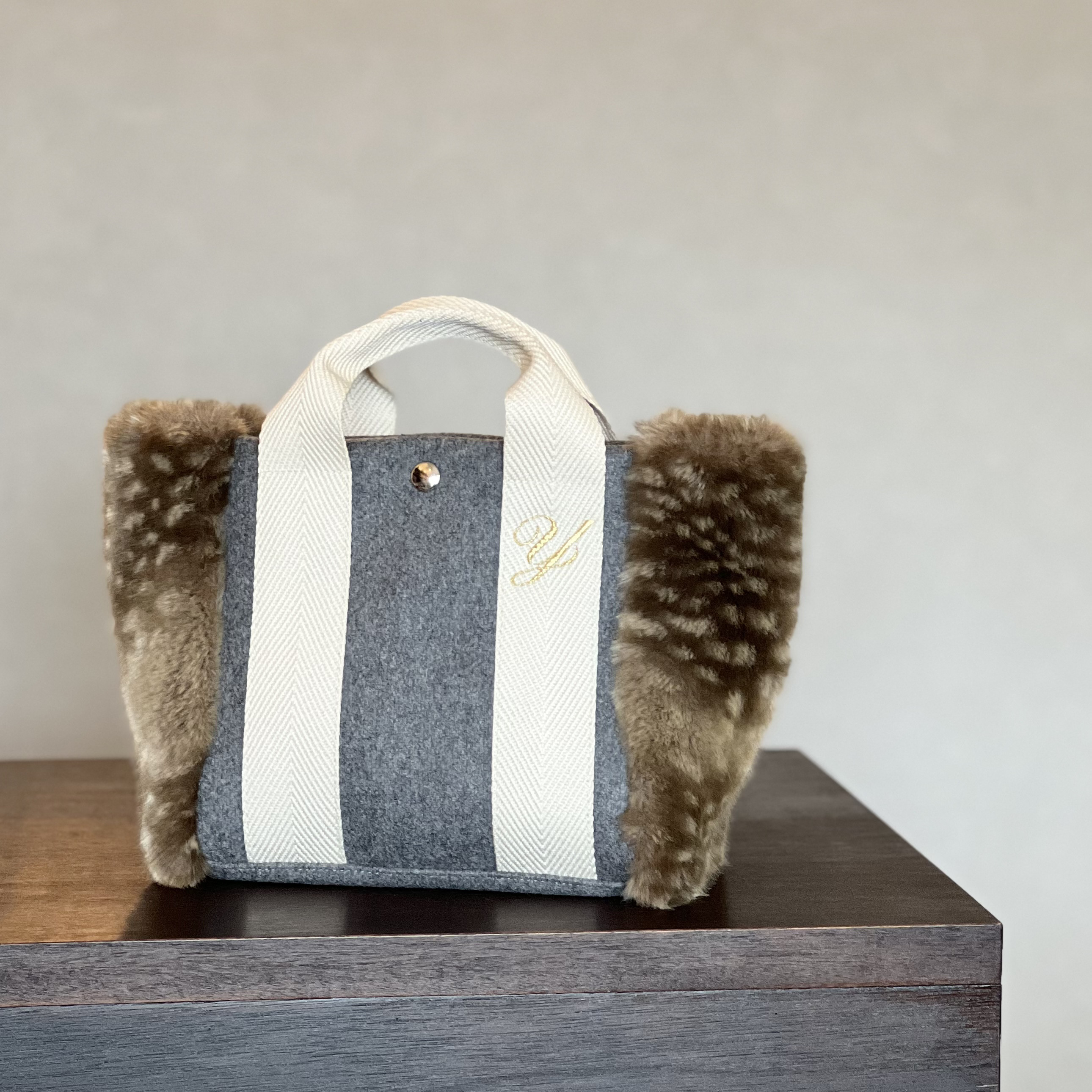 【秋冬限定】スクエアトート Sサイズ　メルトン×エコファー　全5色　カスタマイズ可