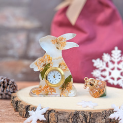 金木犀入り うさぎ時計(白.黒)と 六角ネックレスかキーホルダー