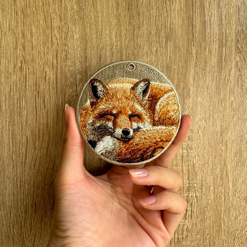 キーホルダー 刺繍 きつね 狐 キツネ 動物園 キーチェーン