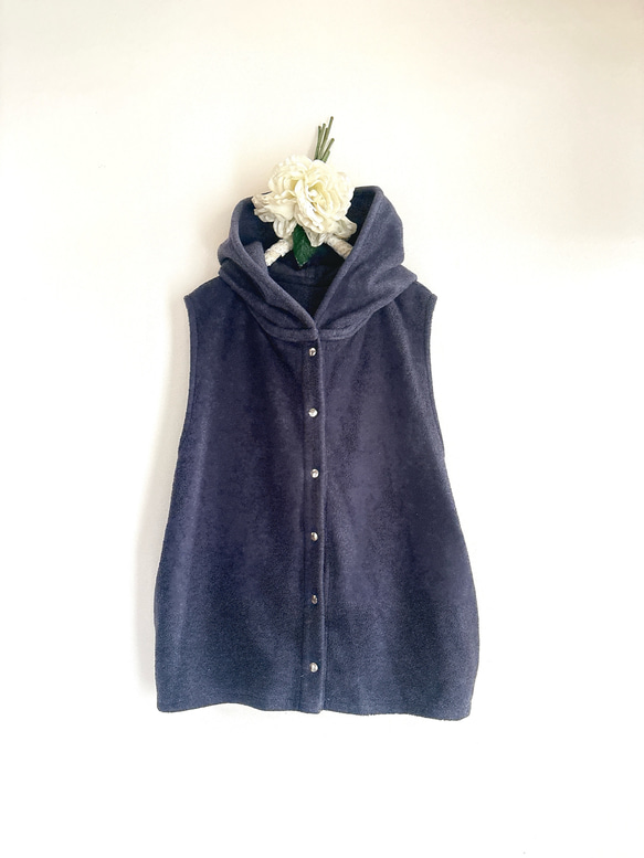 新作❤️春の寒暖差にちょうどいい❤️フードか可愛いメルトンベスト❤️ネイビーグレー❤️色変更可能❤️SML(2〜3Ｌ) 10枚目の画像