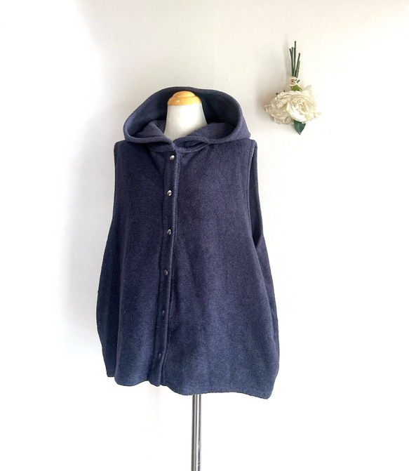 新作❤️春の寒暖差にちょうどいい❤️フードか可愛いメルトンベスト❤️ネイビーグレー❤️色変更可能❤️SML(2〜3Ｌ) 8枚目の画像